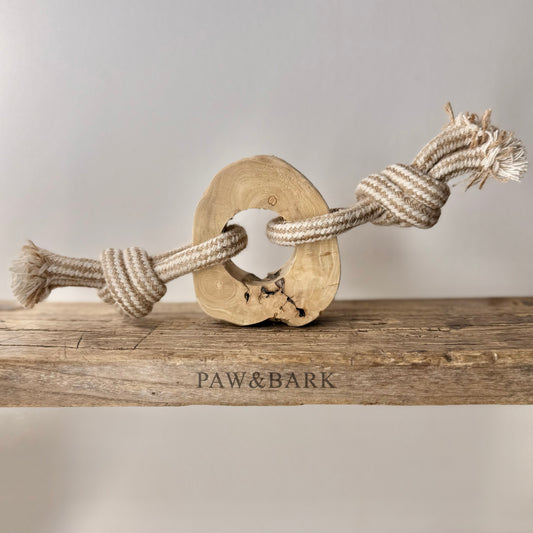 Natural Coffee Wood Chew Ring Pully Eco Dog Toy